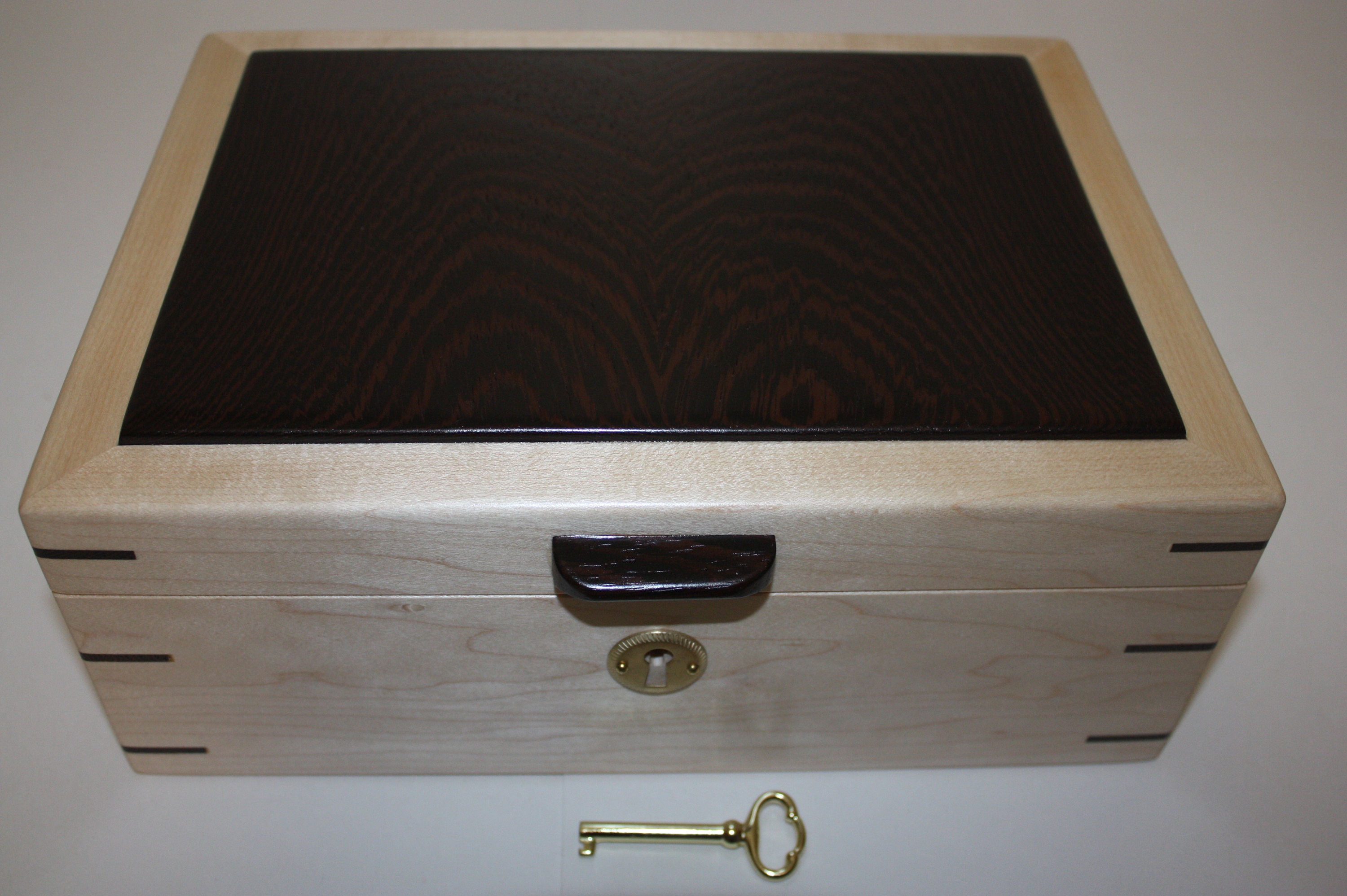 Maple and Wenge Wood Locking Box For Sale