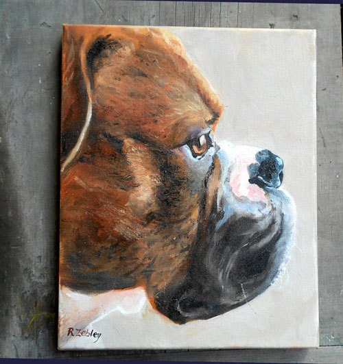 Boxer dog profile, boxer painting, custom dog portrait, artist robin