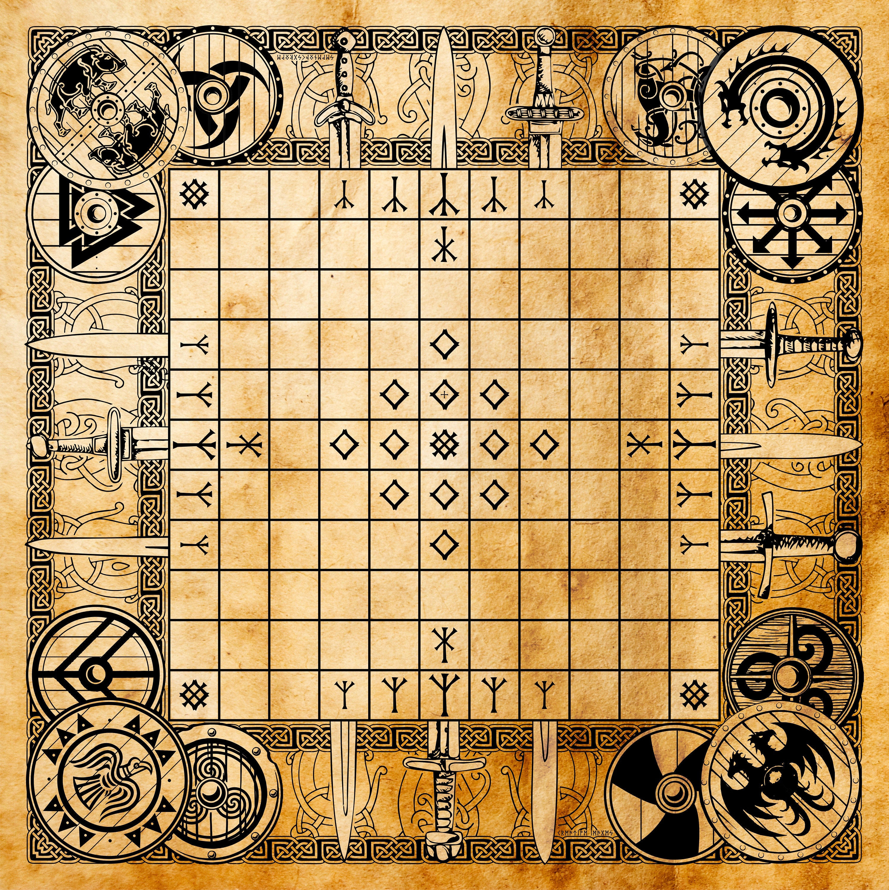 Hnefatafl game board from Creative Images Vinyl mat board with 1 inch playing pieces