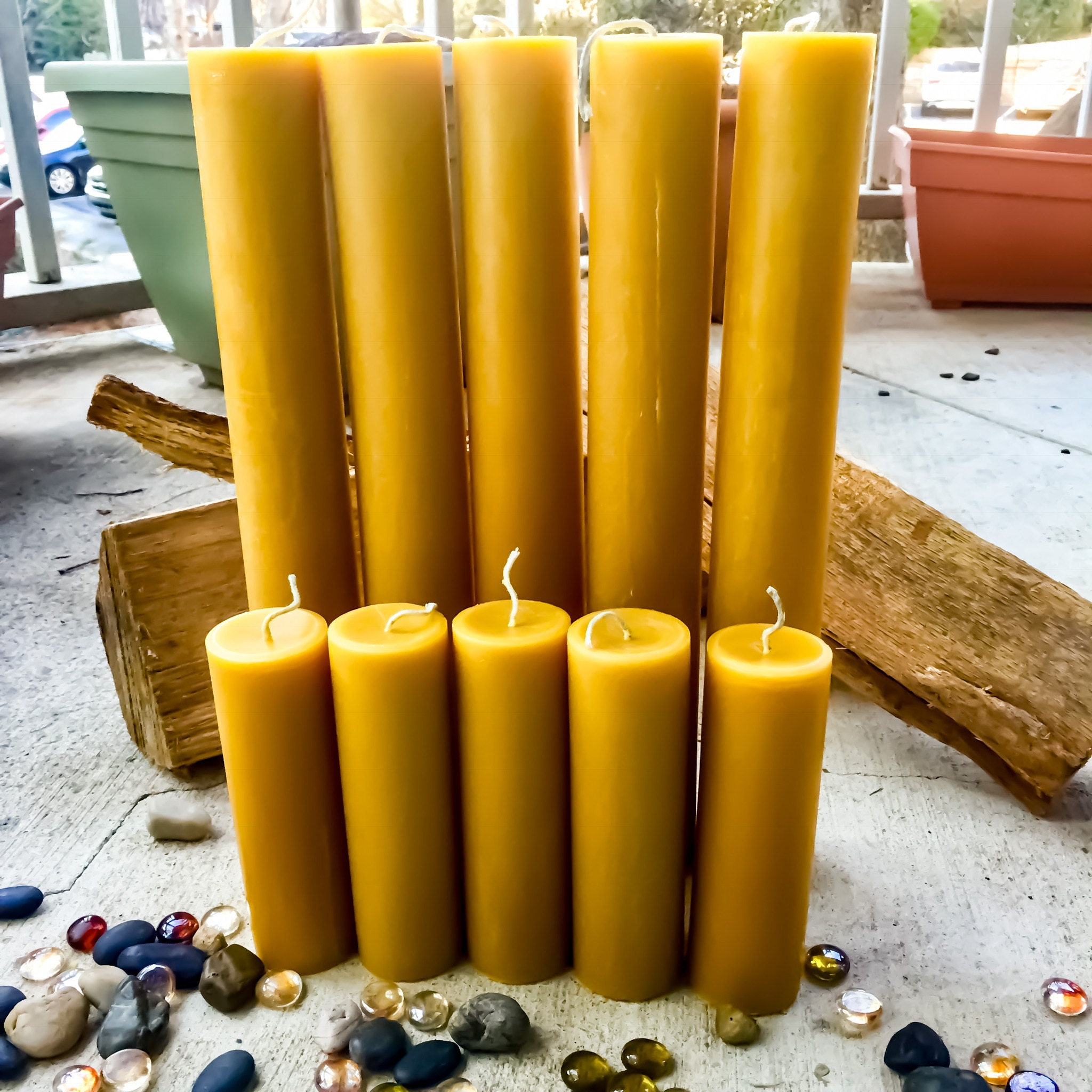 Tall organic beeswax candles