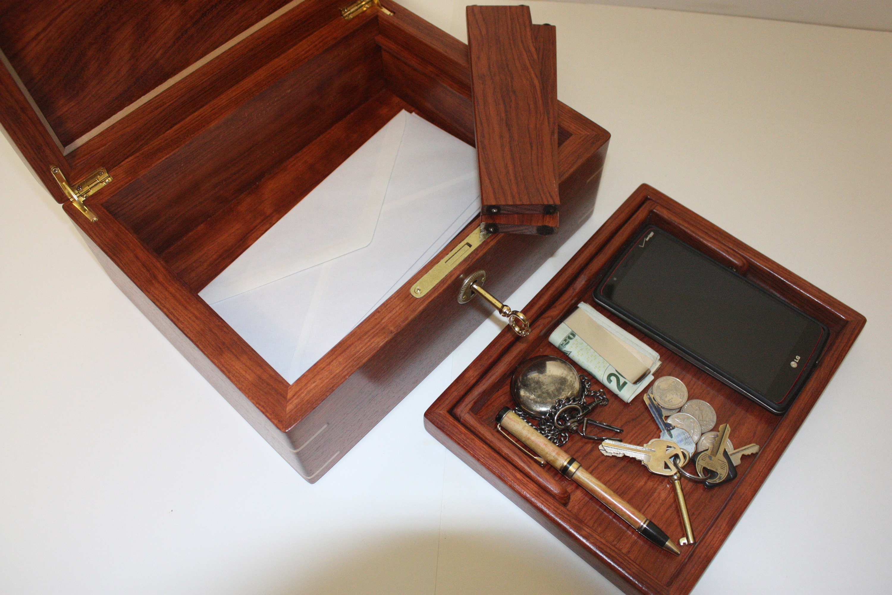 Bubinga Wood Mens Valet Box For Sale