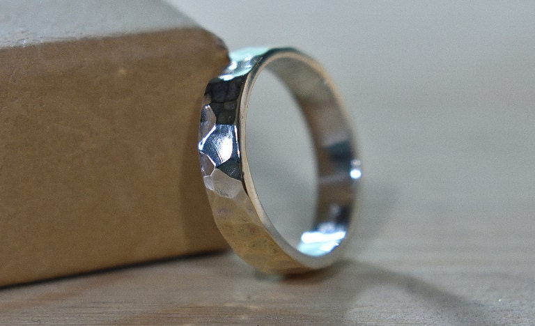 9k Gold Hammered Wedding Band
