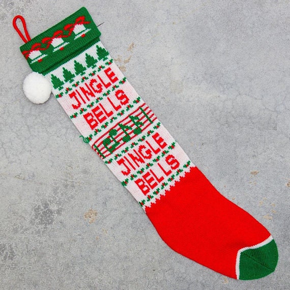 Jingle Bells Vintage Knitted Stocking
