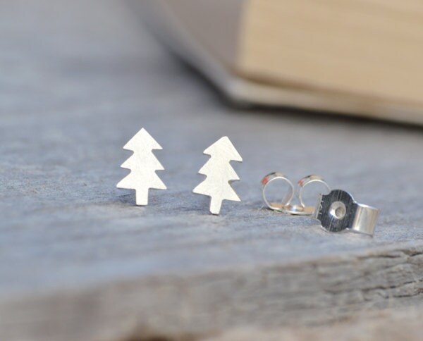 Christmas Tree earring studs in sterling silver