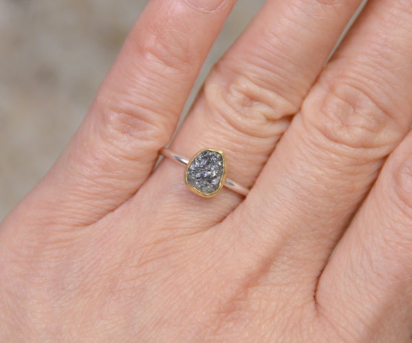 Raw Diamond Engagement Ring With 18k Yellow Gold