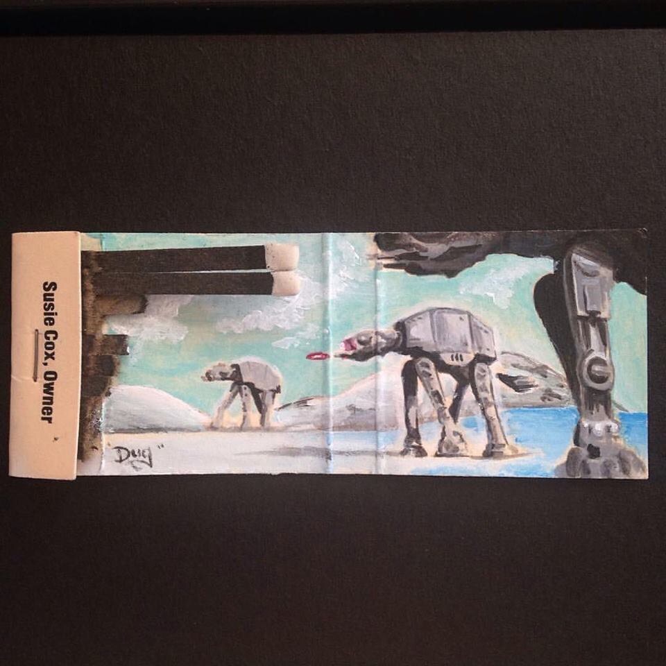 Attack on Hoth. Acrylic on vintage matchbook