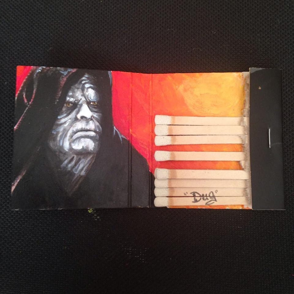 Sidious. Acrylic on vintage matchbook