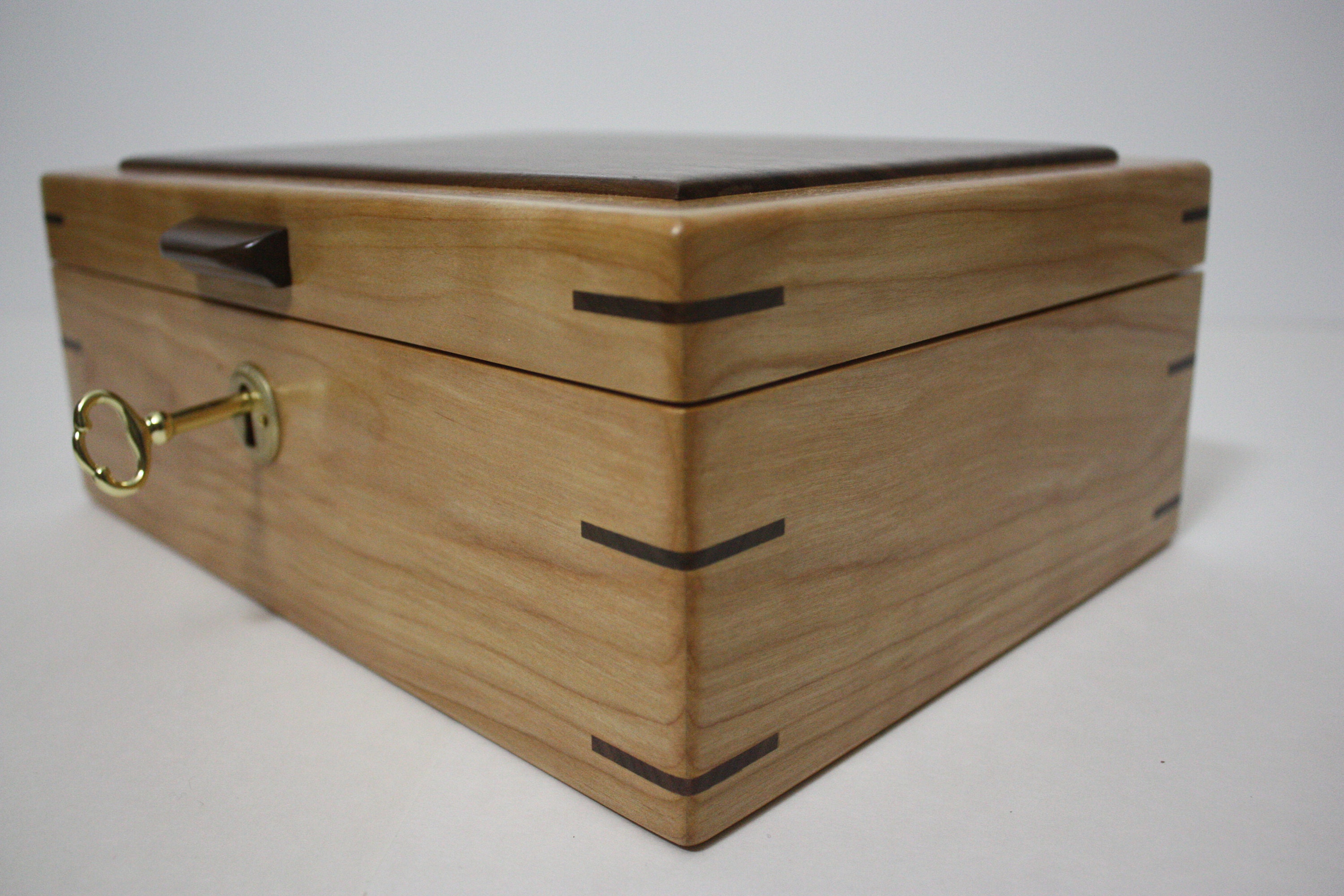 Locking Wood Box with Tray For Sale