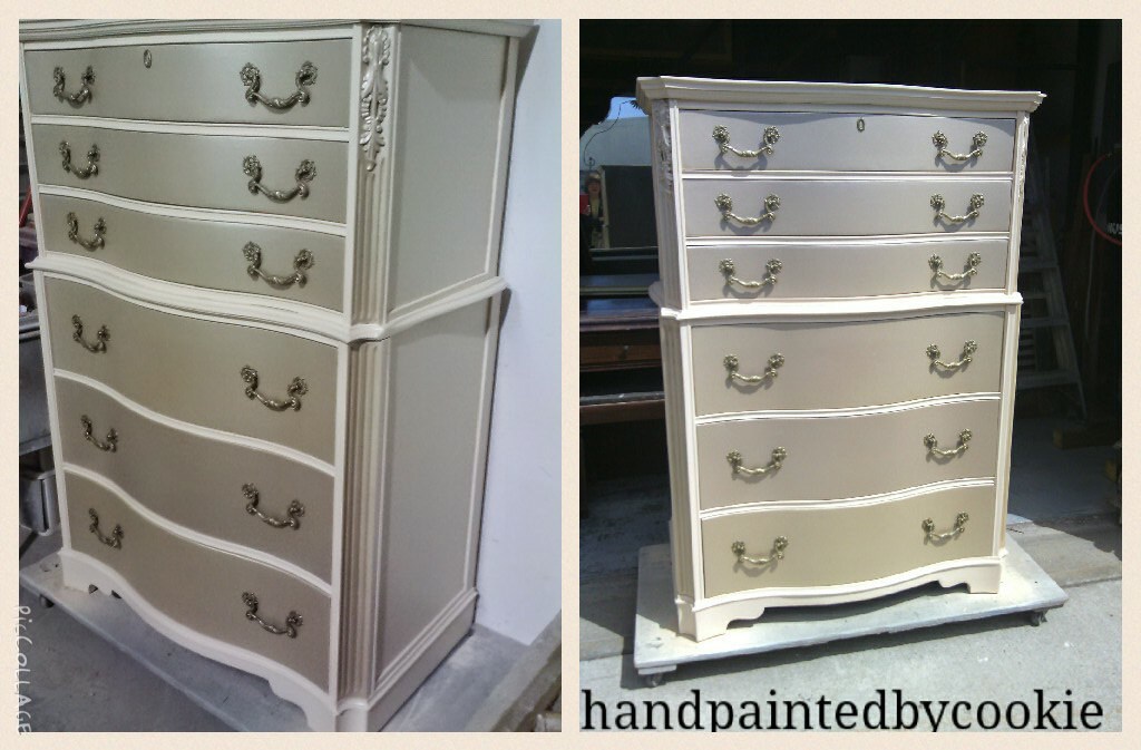 Dresser with metallic and antique white, custom painted