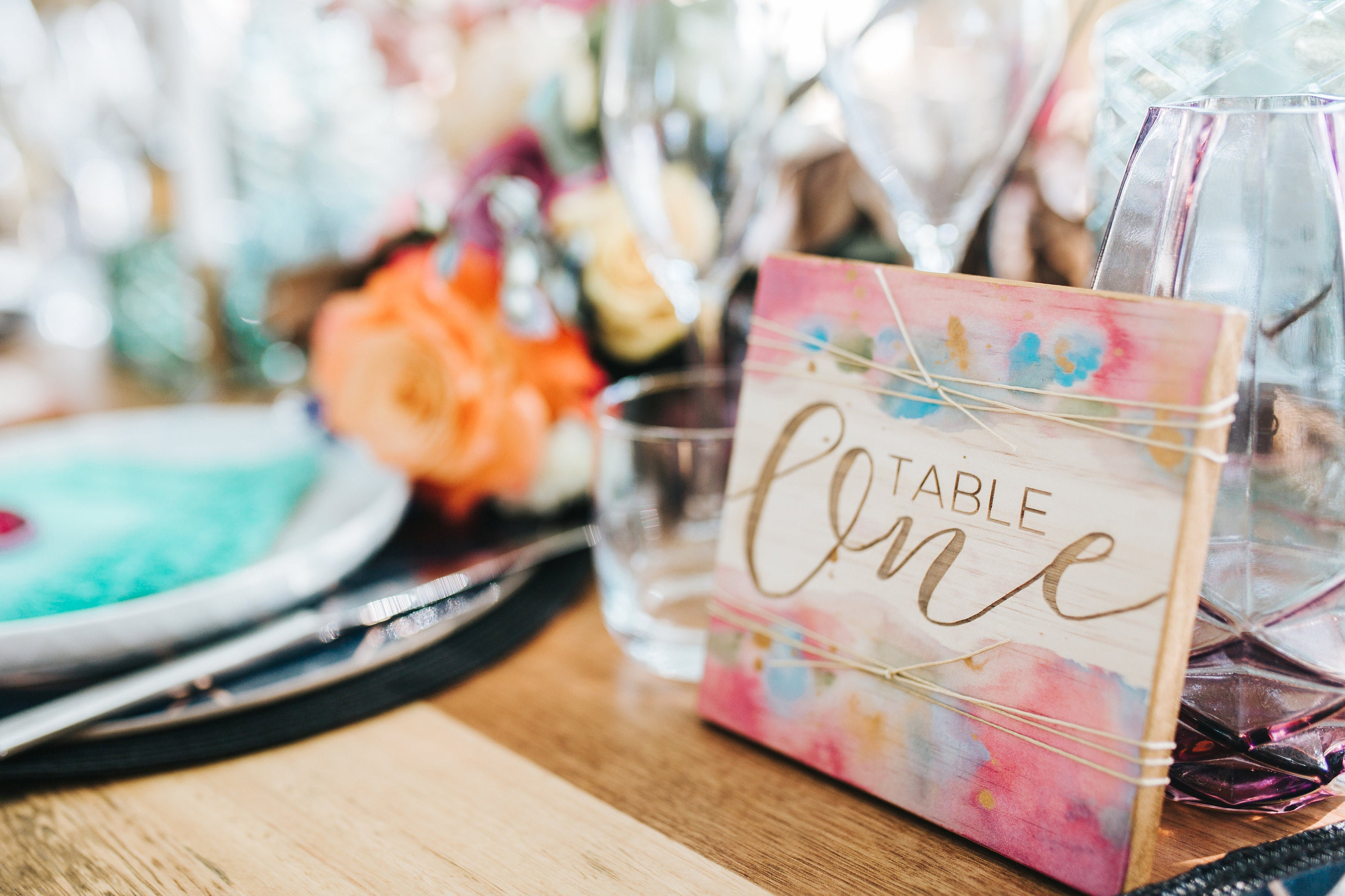 Bohemian wooden engraved table numbers