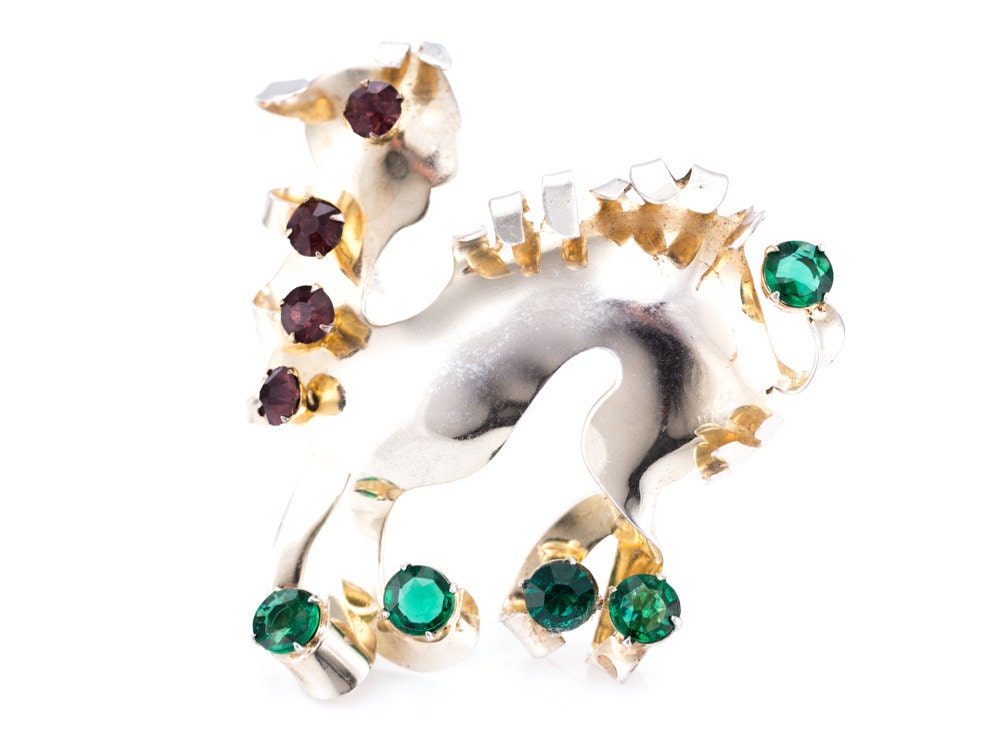 RARE Vintage Calvaire Sterling Silver Brooch with Rhinestones