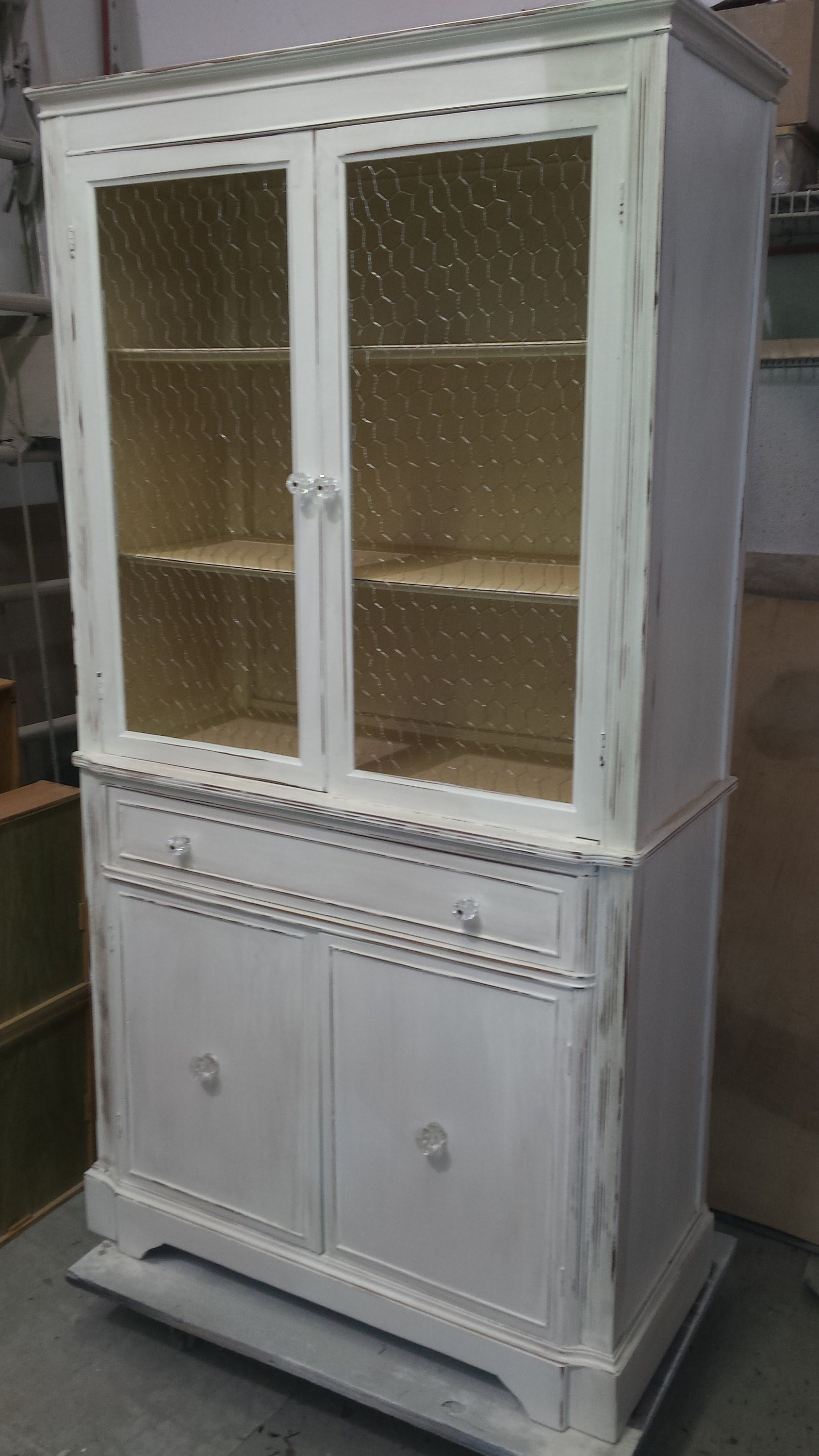 vintage painted china cabinet, pantry, hutch, breakfront, storage, shabby chic, rustic, farmhouse, country cottage, new york, new jersey, NJ, NY