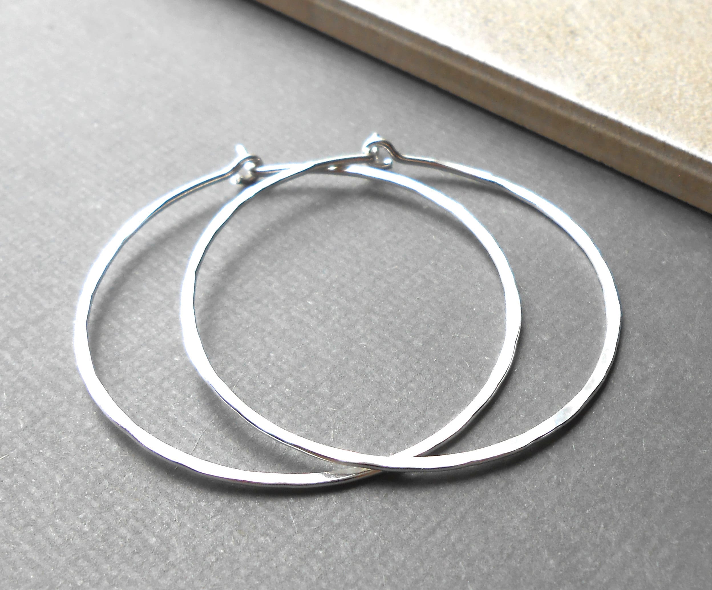 handmade sterling silver hammered hoop earrings
