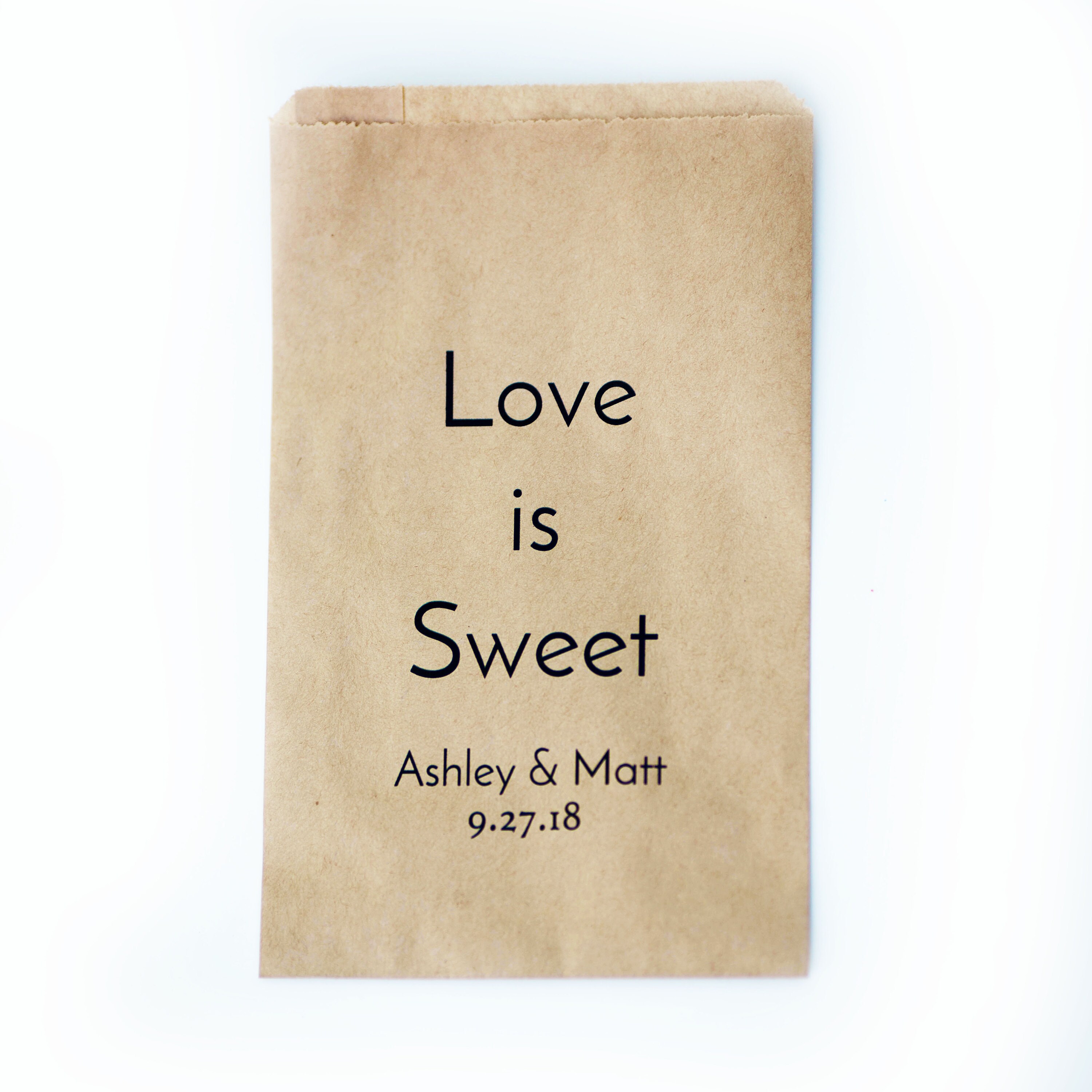love is sweet, candy buffet bags, treat bags, wedding favor bags, kraft bags