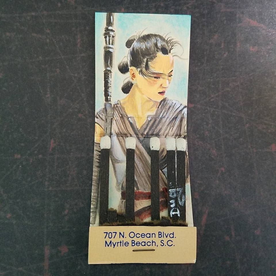Back to Jakku. Acrylic on vintage matchbook