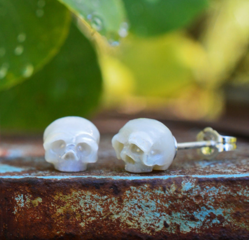 Hand Carved White Stud Earrings