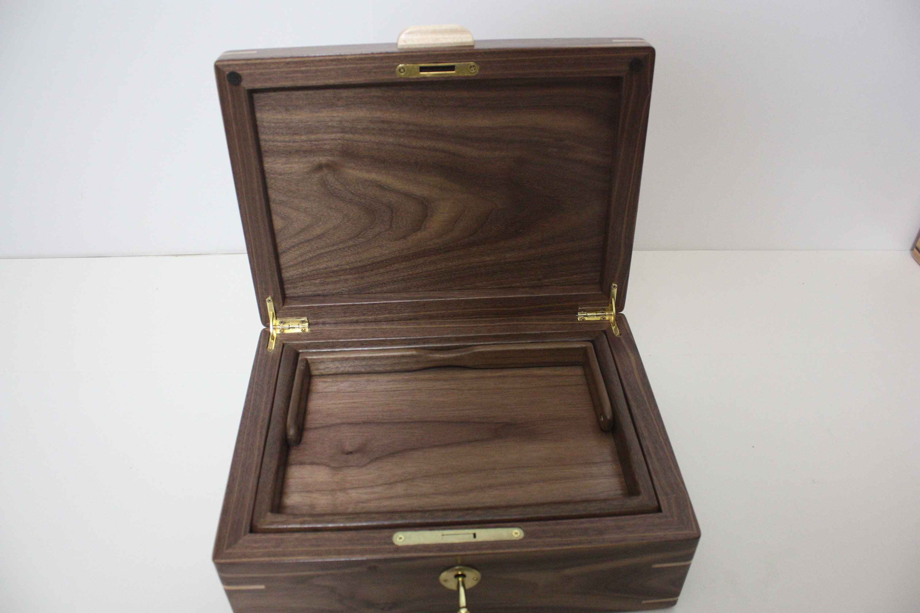 Handcrafted Wood Box with Tray For Sale