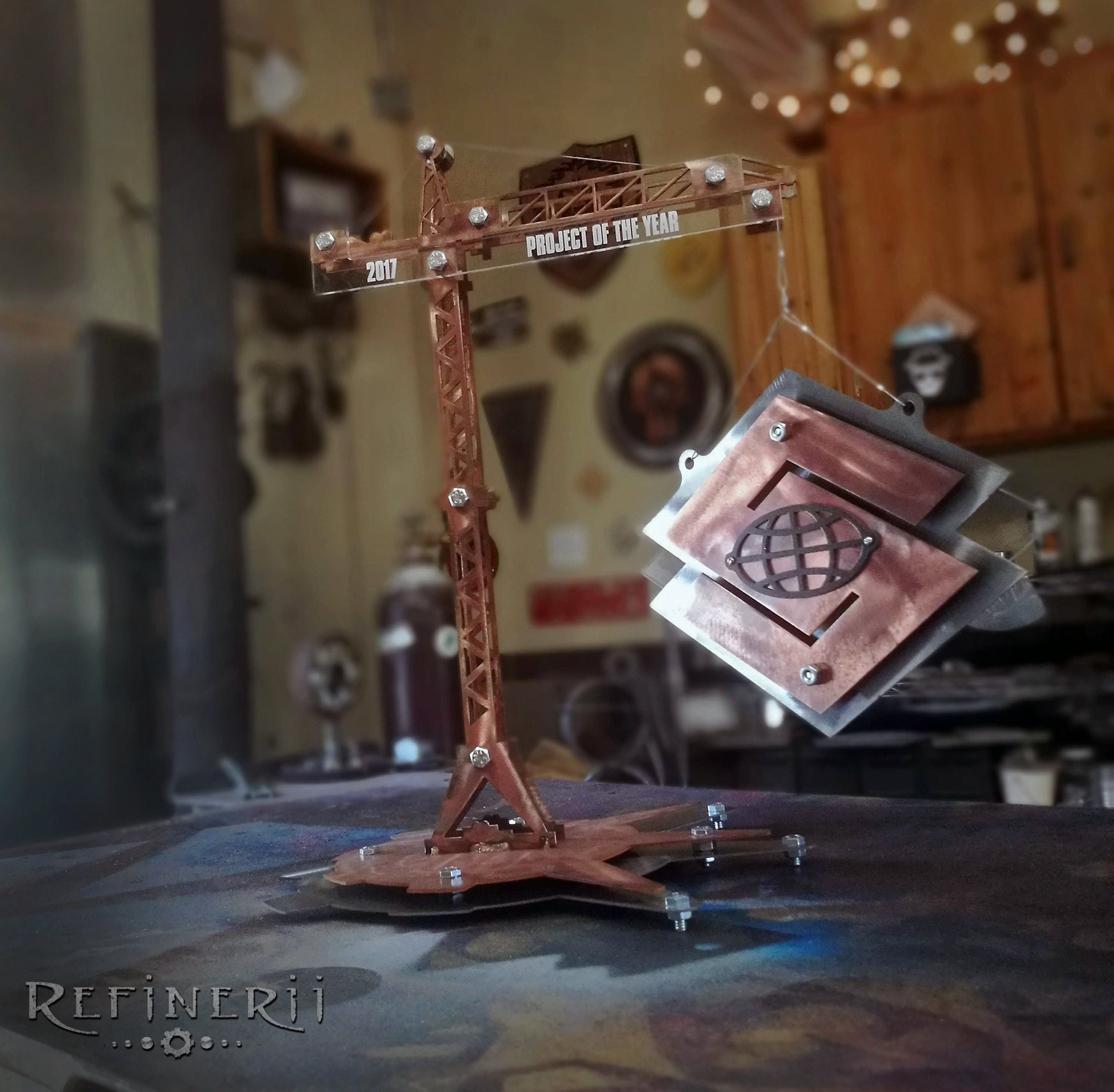 tower crane trophy made from steel