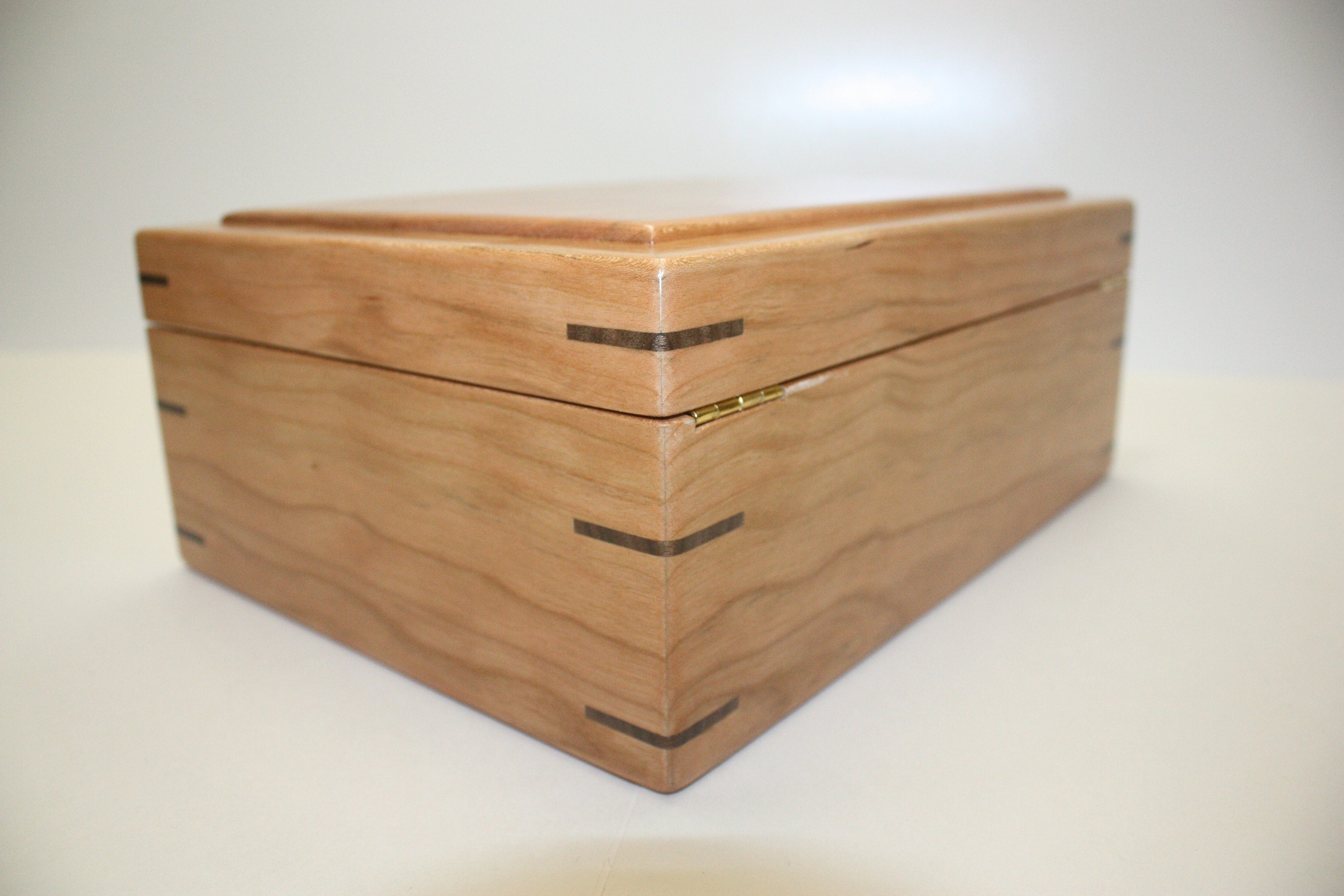 Cherry Wood Box with Hinged Lid For Sale