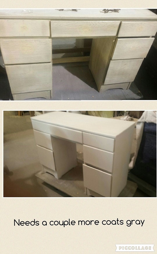 desk, vanity, metallic, silver, pewter, shabby chic, vintage, furniture, painted, diy, upcycle, furniture makeover