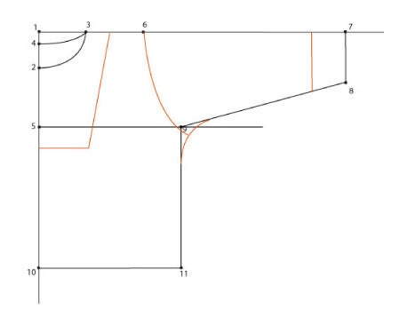 Smock pattern draft with style lines