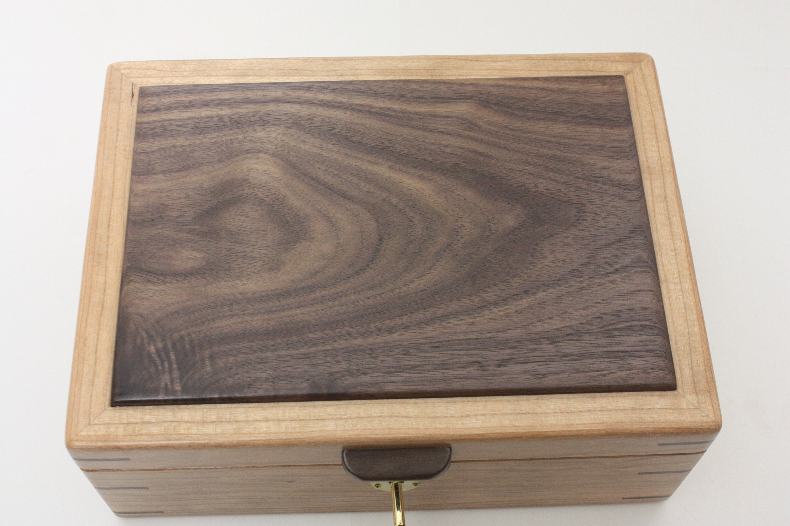 Cherry Wood Box with Walnut Lid For Sale
