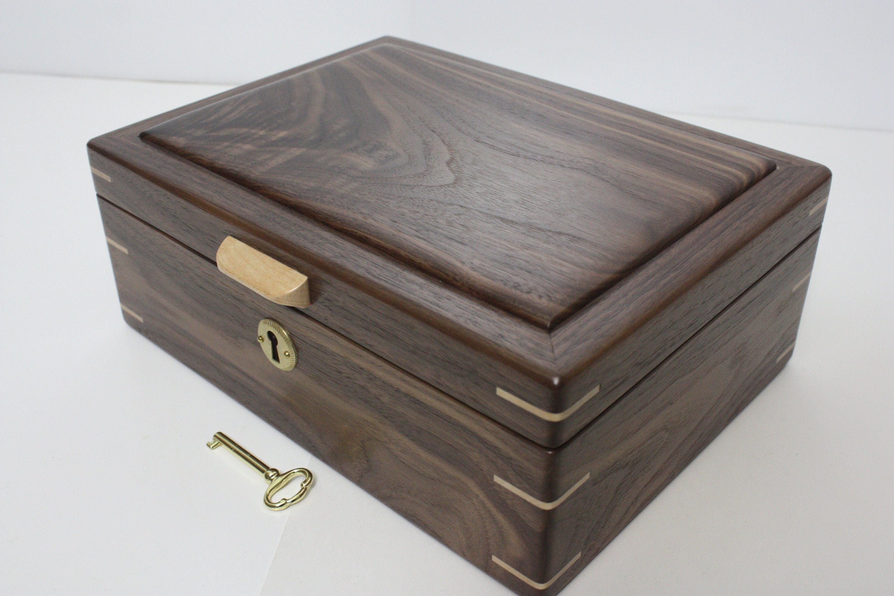 Handmade Locking Black Walnut Wood Box For Sale