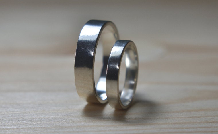 Sterling Silver Flat Wedding Band Set
