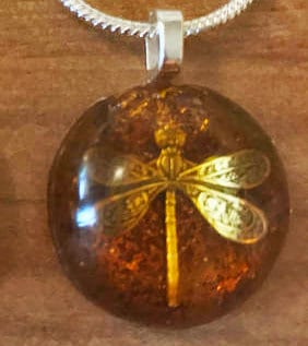 Dragonfly in Amber with Silver snake Chain