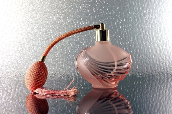 Pink Atomizer Perfume Bottle, Art Deco, Pink Bulb and Tassel, Frosted and Clear Pink Glass, Collectible