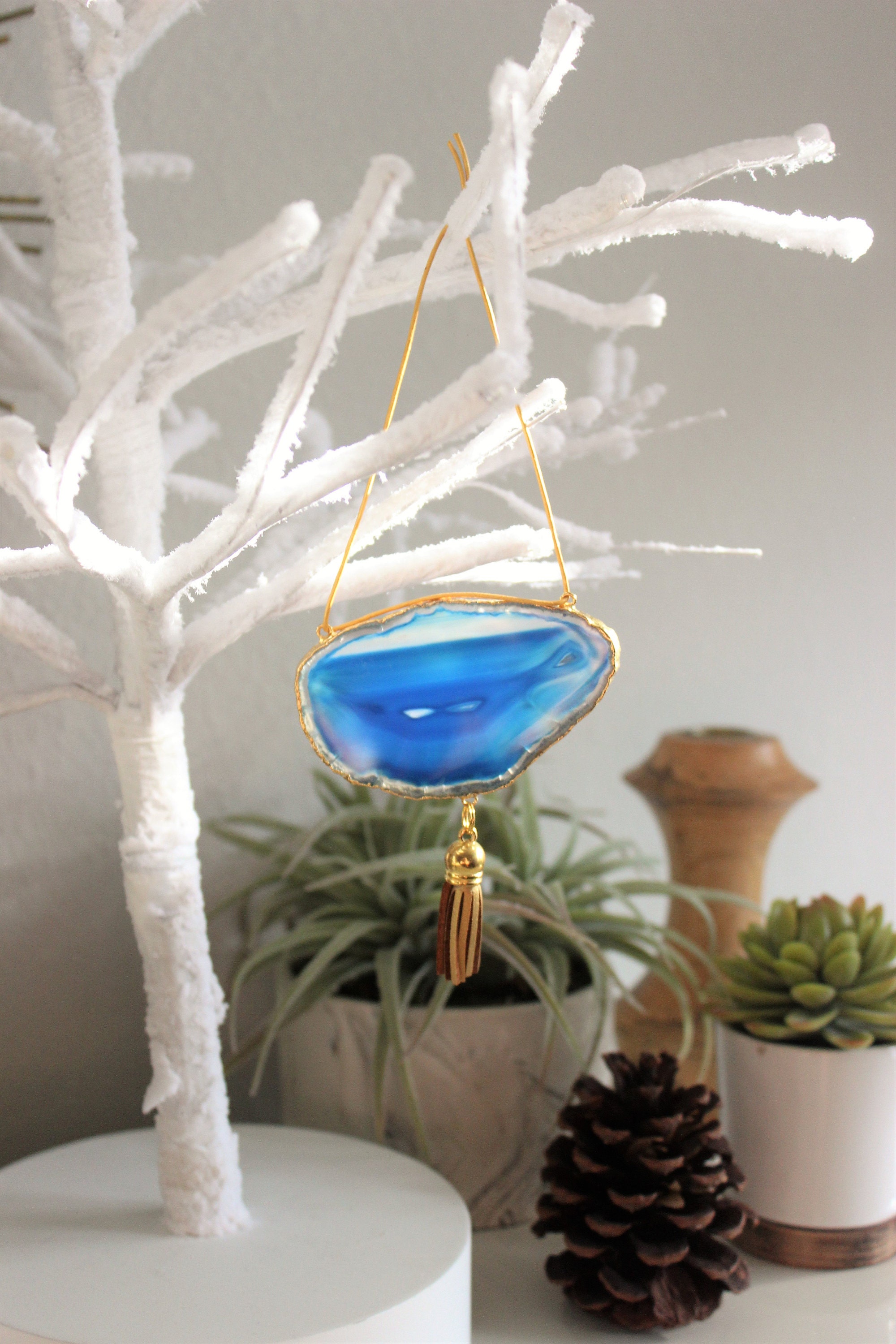Blue Boho Agate Ornament