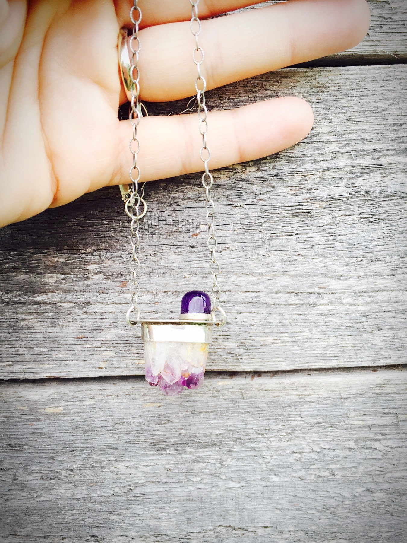 Amethyst Cabochon & Natural Cluster Necklace