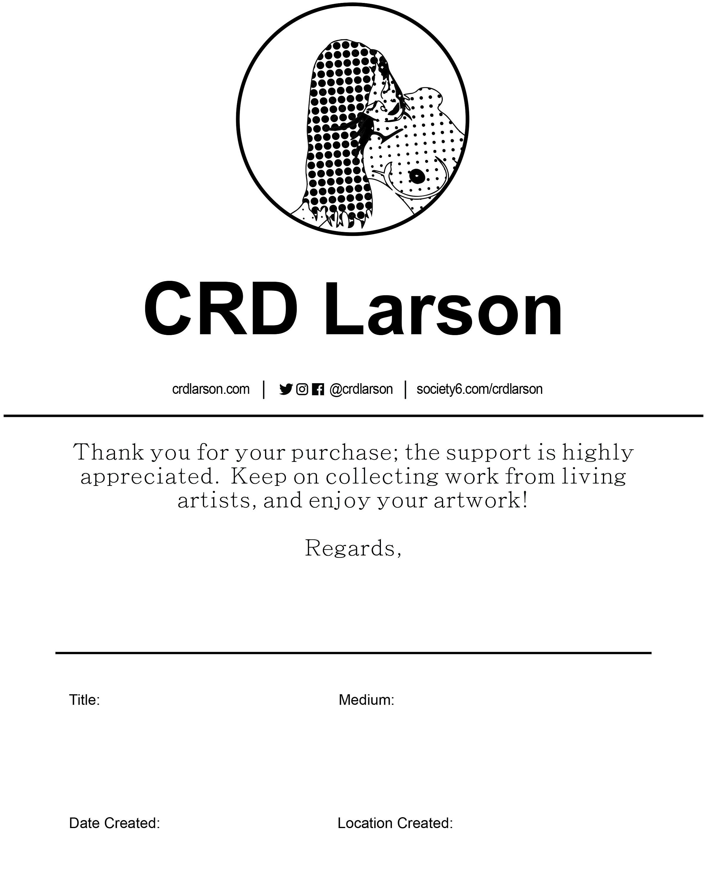 CRD Larson Certificate of Authenticity