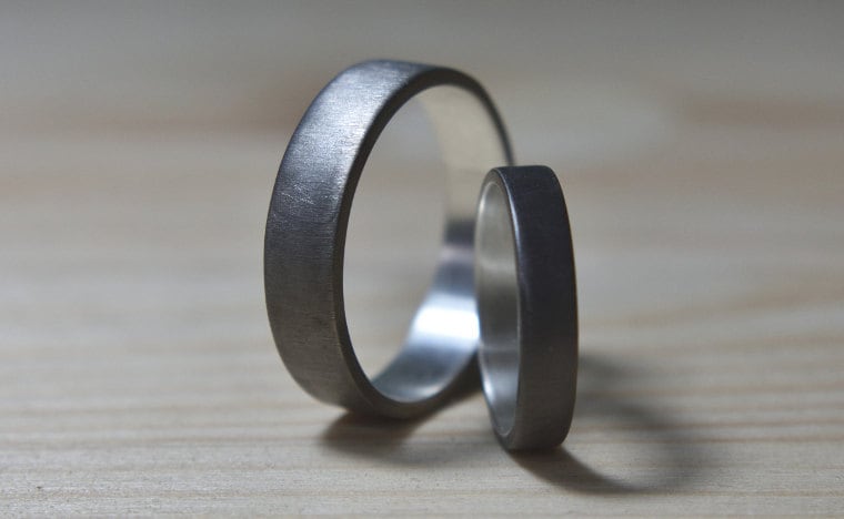 Black Rhodium Plated Wedding Band Set