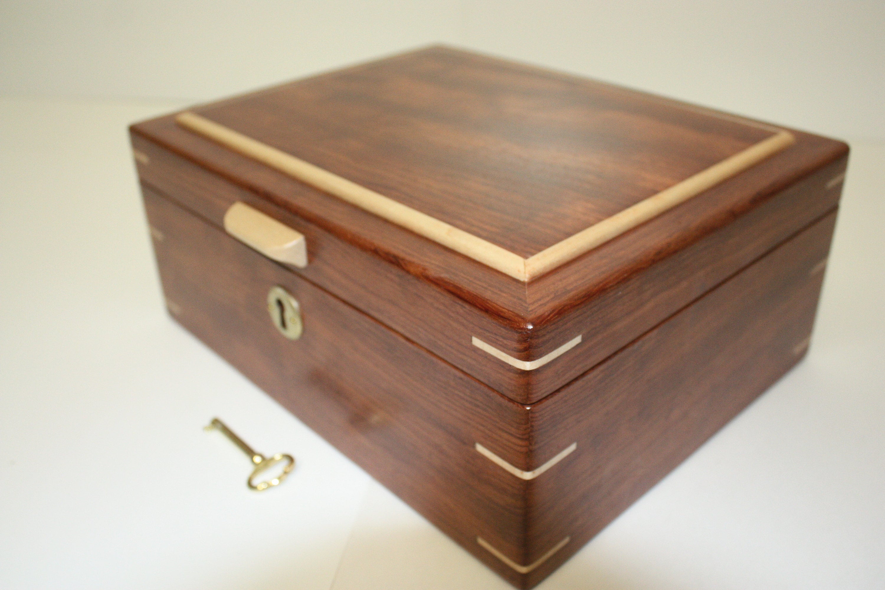 Handmade Locking Bubinga Wood Box For Sale
