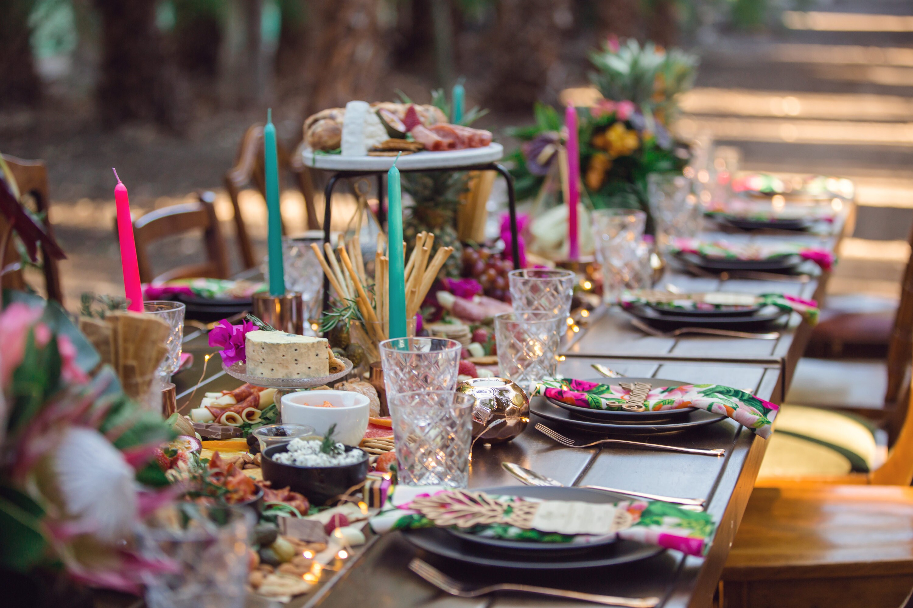 Gourmet Platters in tropical table styling