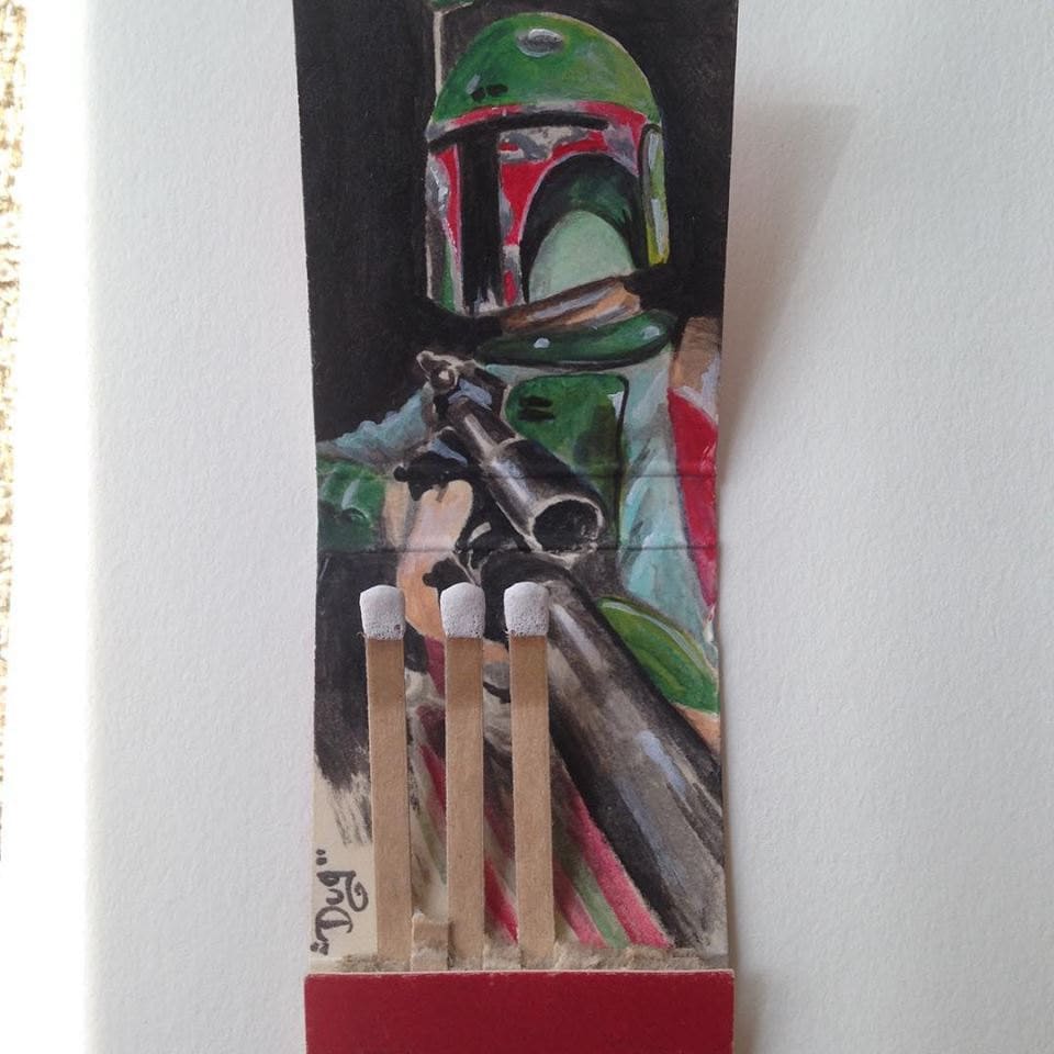 Down the barrel. 1.5x3.2 Acrylic on vintage matchbook