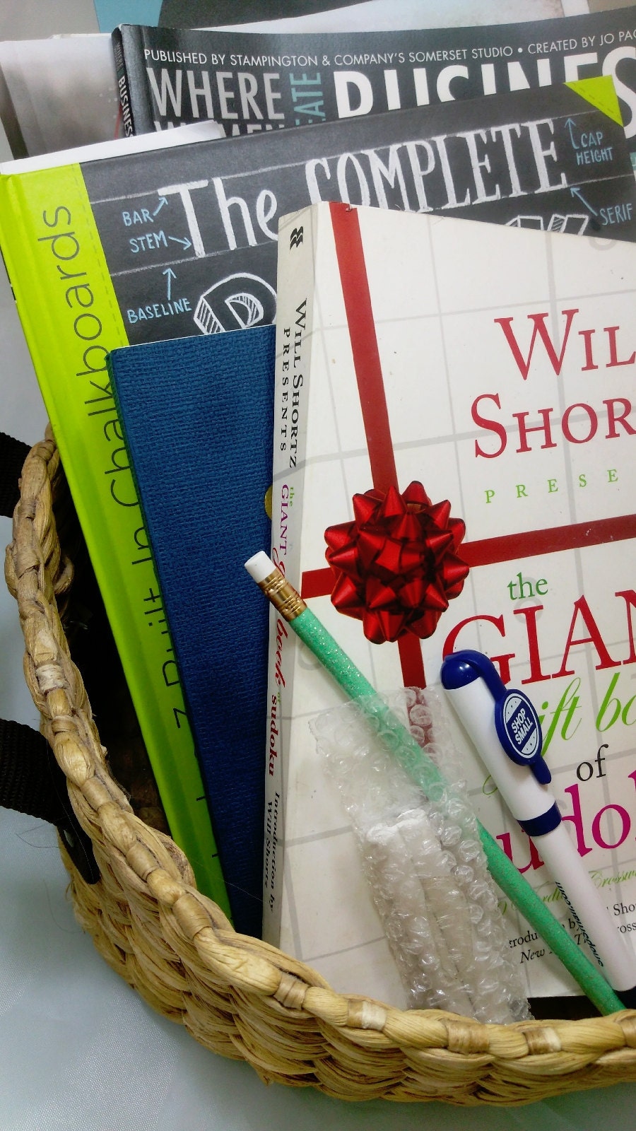 basket of books and magazines for a self-care pause
