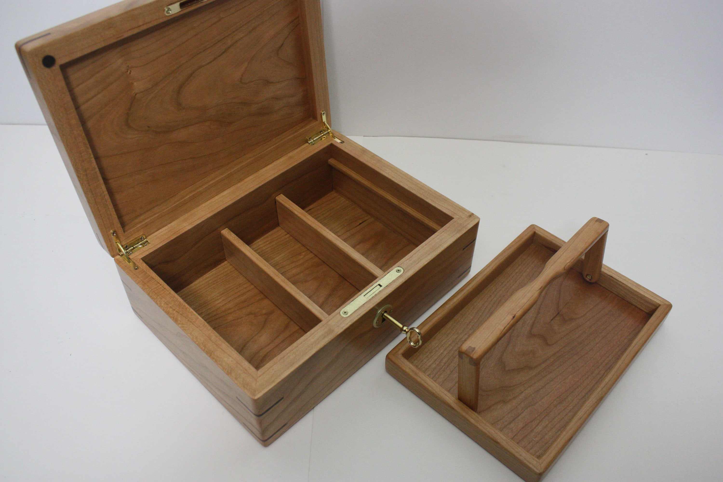 Cherry Wood Box with Lift Out Tray and Adjustable Dividers