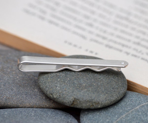 diamond tie clip in solid sterling silver