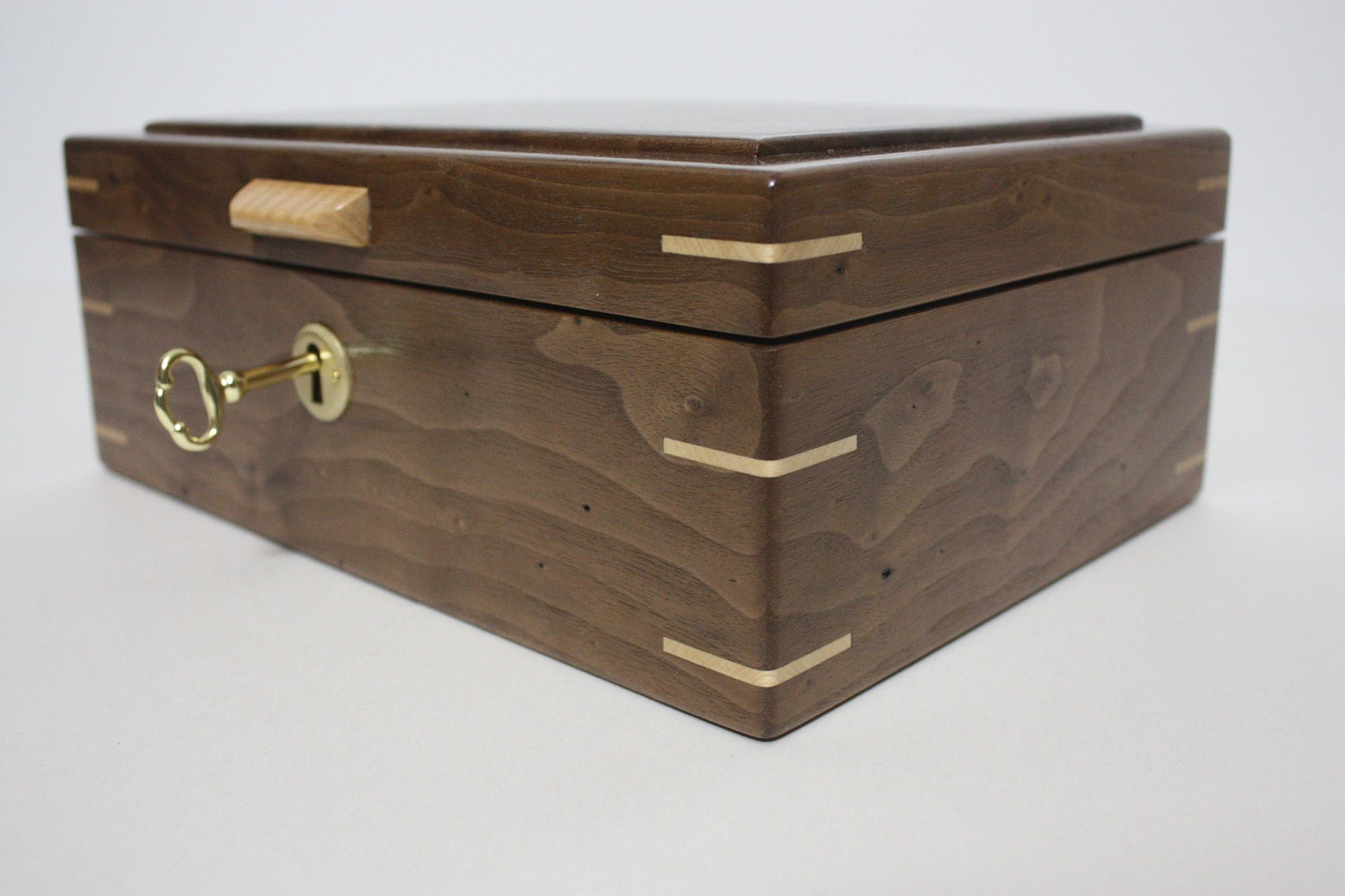 Handmade Locking Walnut Box For Sale