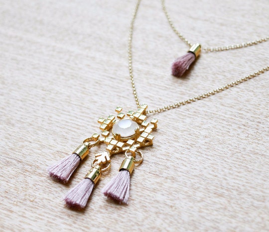 Embroidered pendant - 3D printed in metal with Swarovski crystal