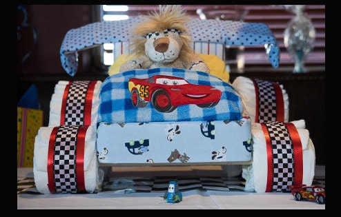 Racing car diaper cake, Cars theme diaper cake