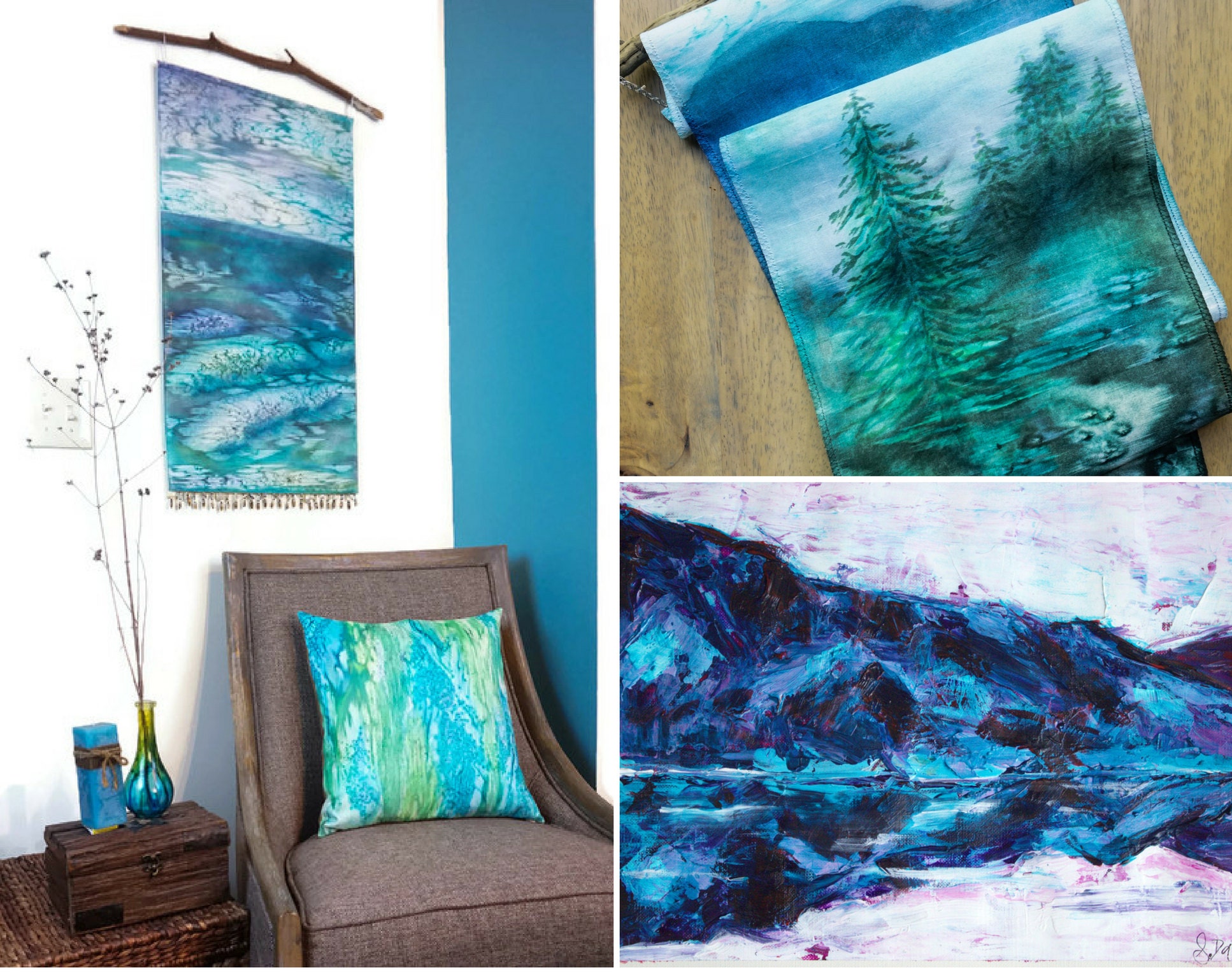 Some of our new pieces in blues, aquas, and greens are sure to bring to mind childhood memories of splashing about in cool waters on a hot day. See the items above and more new work in our shop here. Keep an eye open for our newest item - soft velvet pillows with a subtle ombre fade!