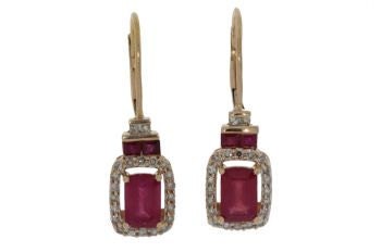 1.87ct Ruby Diamond Dangle Earrings 14KT Rose Gold