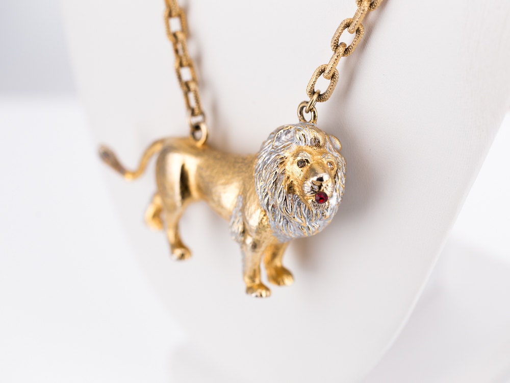 RARE Vintage Lucien Piccard Lion Runway Necklace