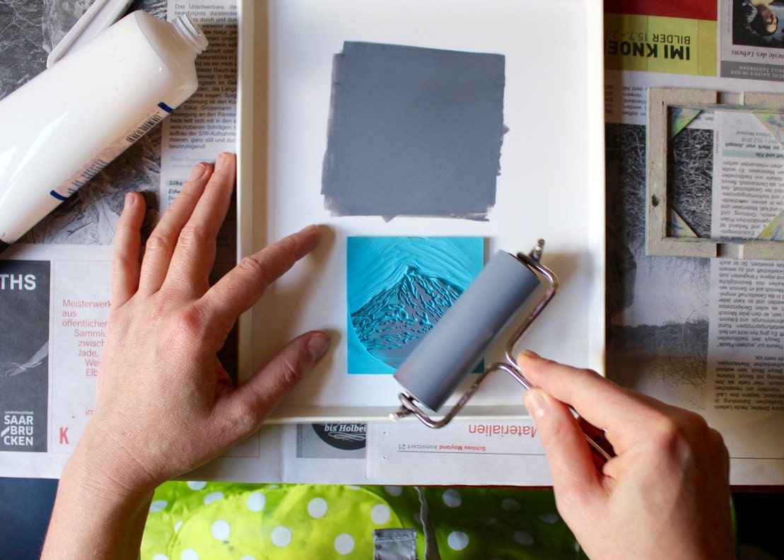 Artist Karolin Reichardt by Boat and Balloon colouring linocuts