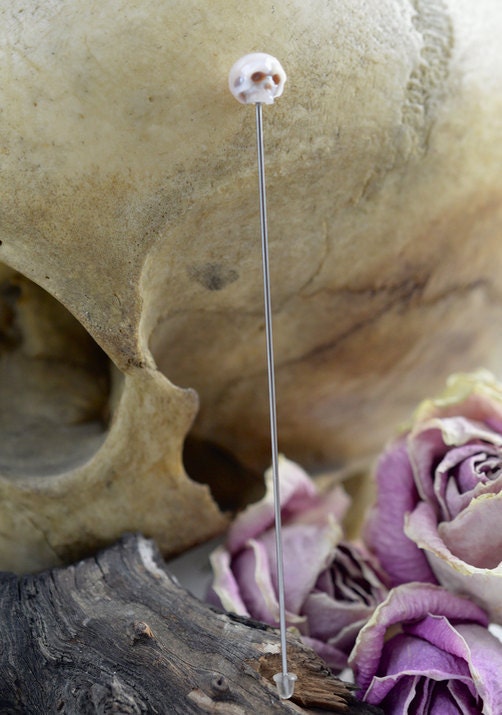 Hand Carved Pearl Skull Pin