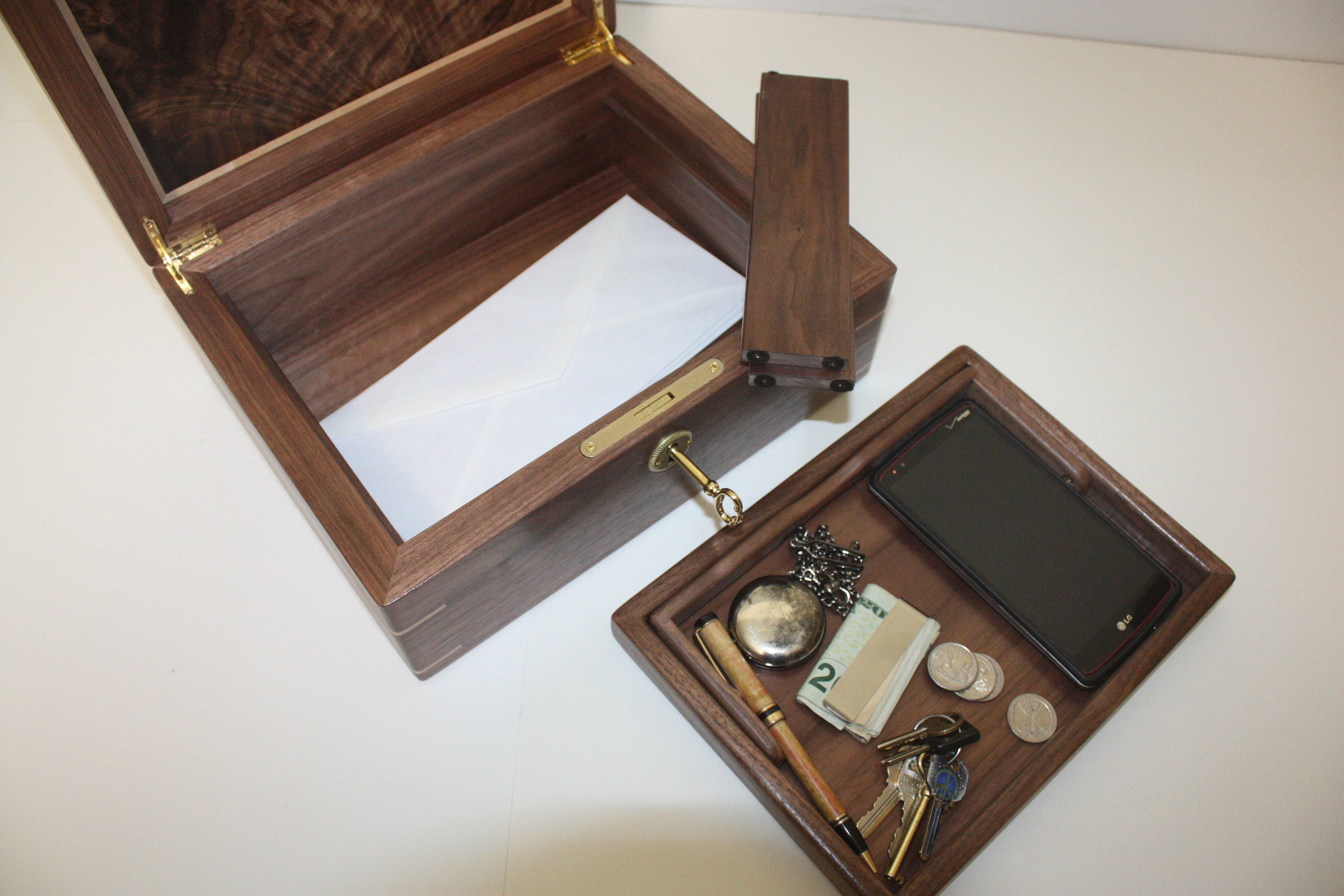 Large Wood Box with Lock and tray
