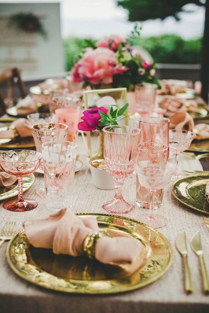 colored glass table setting